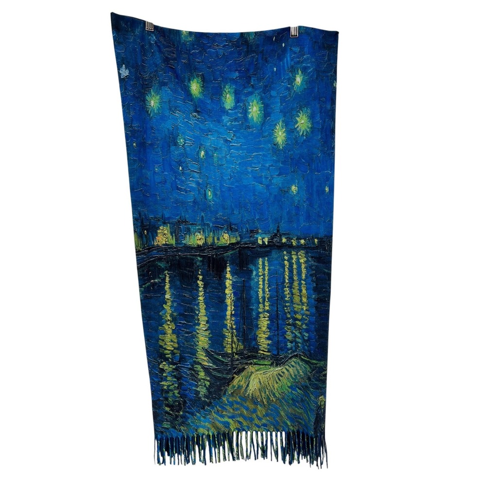 Unbranded Scarf Unisex OS Blue Van Gogh Starry Night Wool Cashmere Art Print